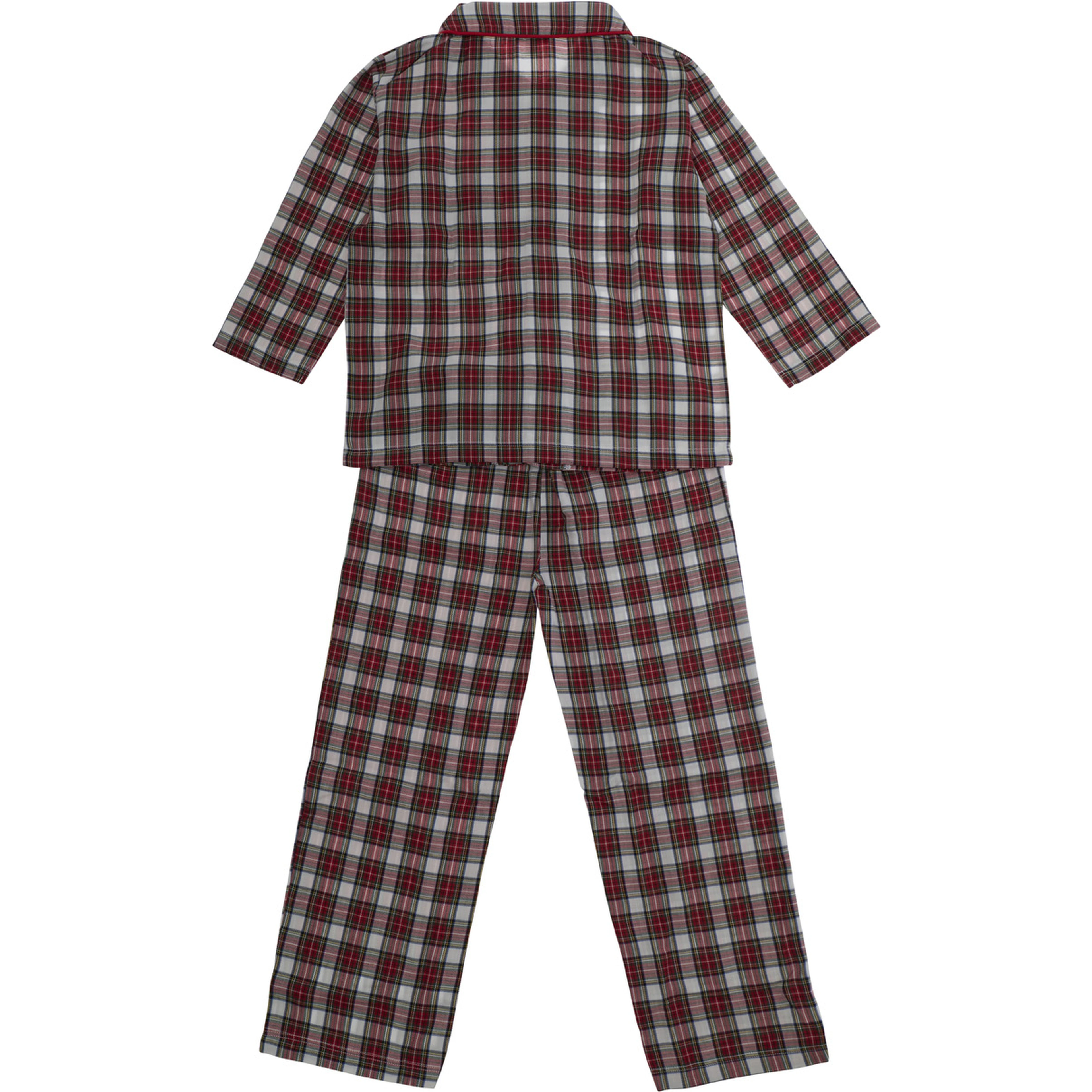 Unisex Off-White Checkered Pajamas with Long Sleeves and Collar, in Cotton, White, Unisex