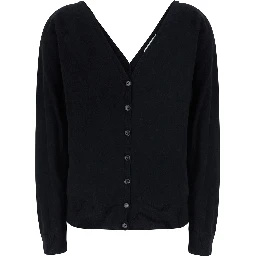 Jiani Black Cardigan with V-neck on front and back in cashmere for women