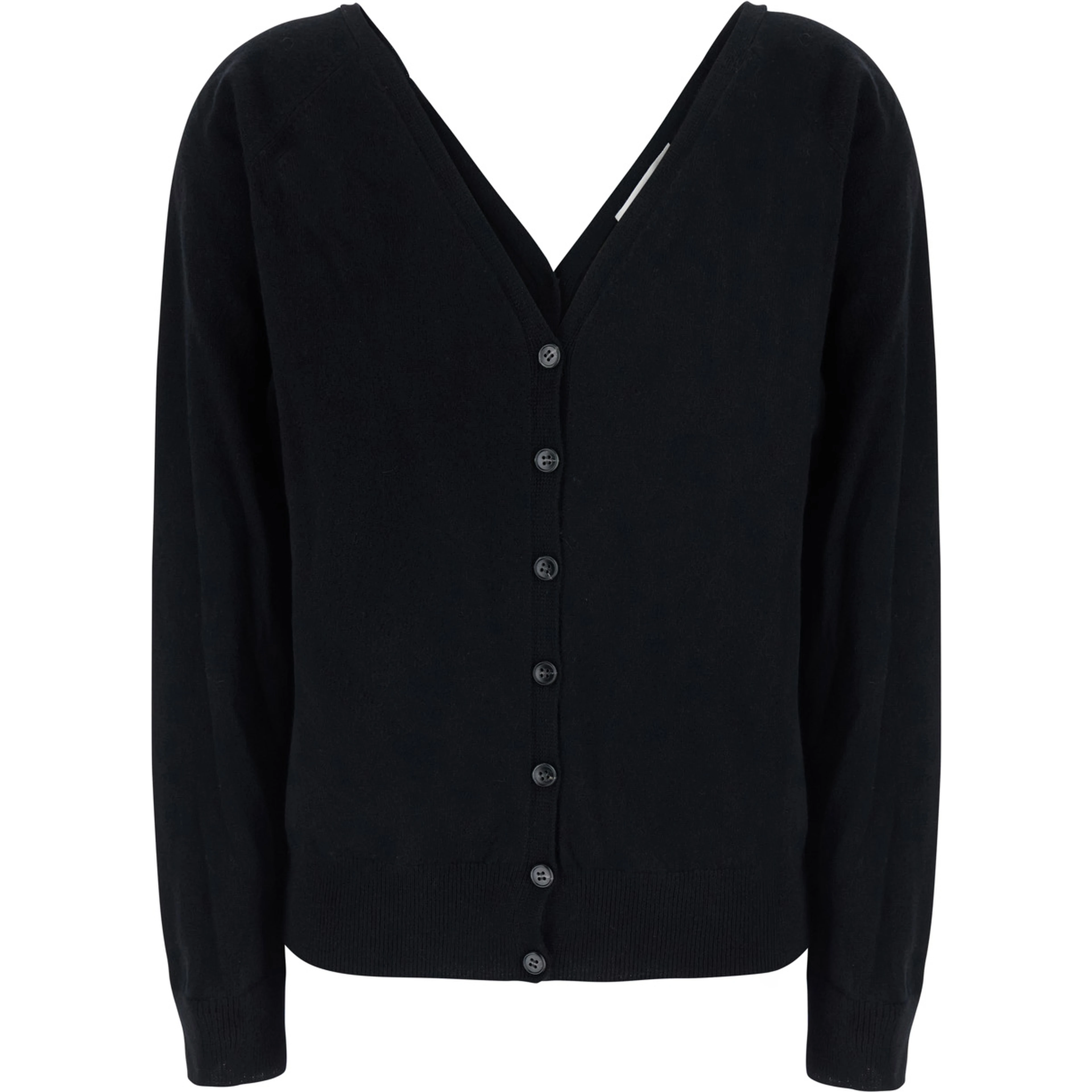 Jiani Black Cardigan with V-neck on front and back in cashmere for women