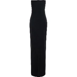 black Long dress with square neckline and sleeveless design in tech fabric for women