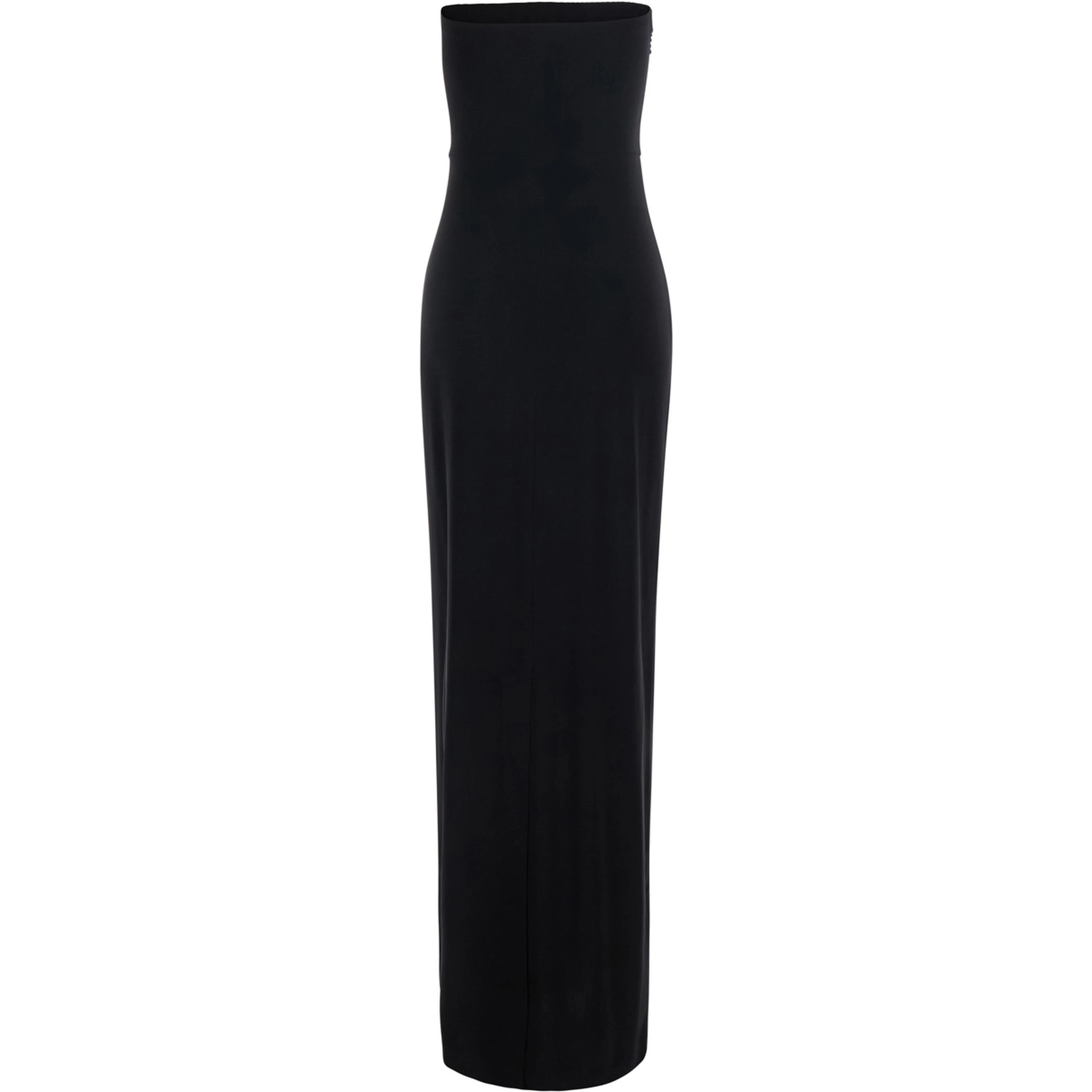 black Long dress with square neckline and sleeveless design in tech fabric for women