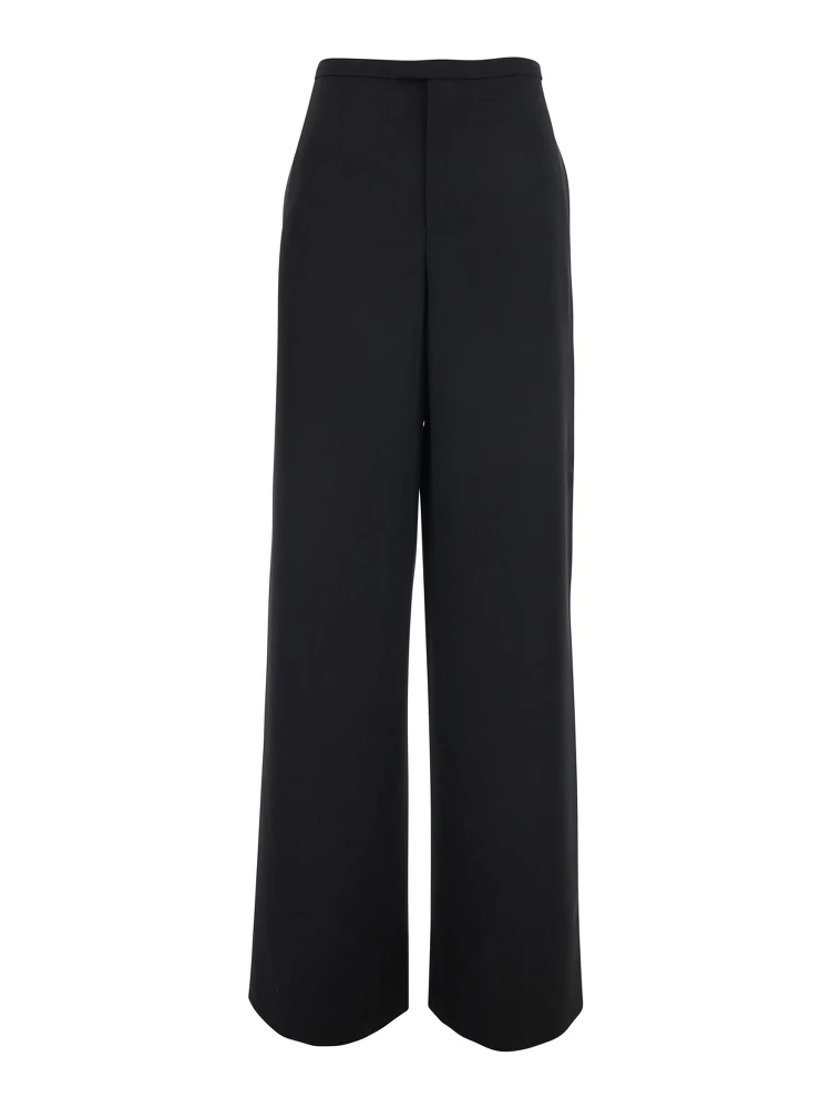 Black Pants with two welt pockets on the back in wool for women