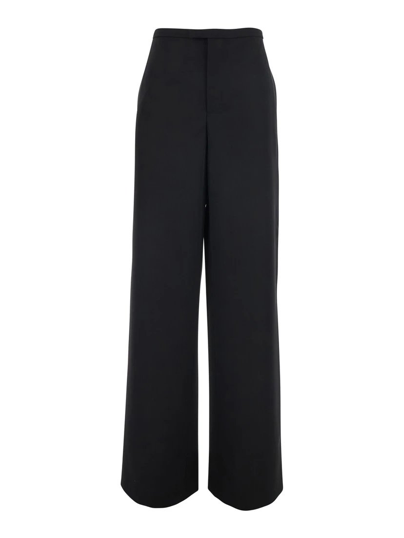 Black Pants with two welt pockets on the back in wool for women