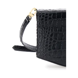 Black Crossbody bag with adjustable and removable strap and crocodile-embossed effect in leather for women