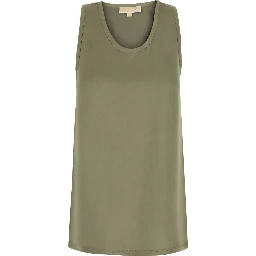 Green Sleeveless Top with Round Neck and Logo Plate on the Back in Tech Fabric for Women