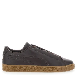 Brown low top sneakers with laces on the front in leather for men