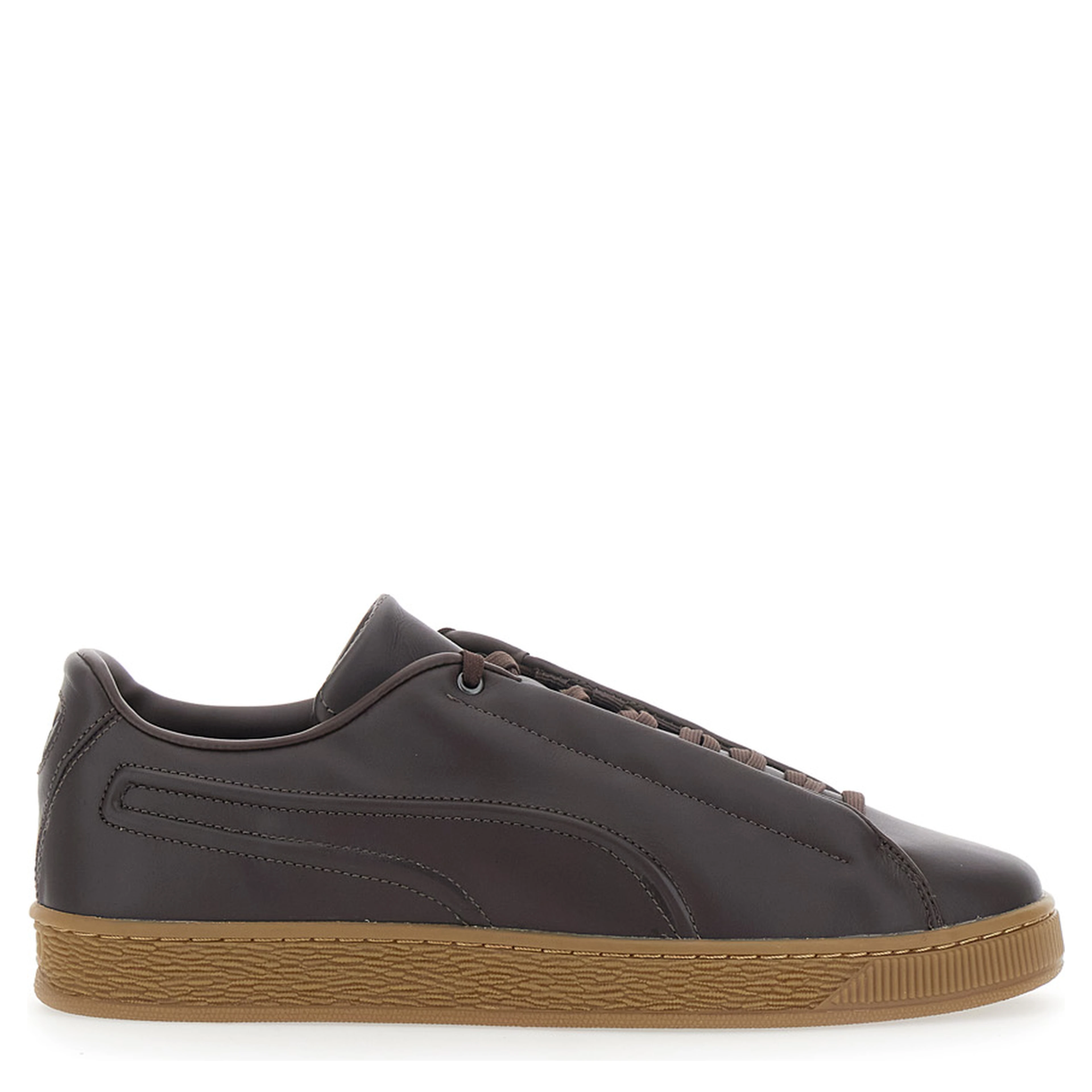 Brown low top sneakers with laces on the front in leather for men