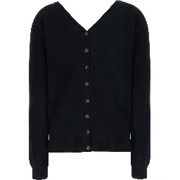 Jiani Black Cardigan with V-neck on front and back in cashmere for women