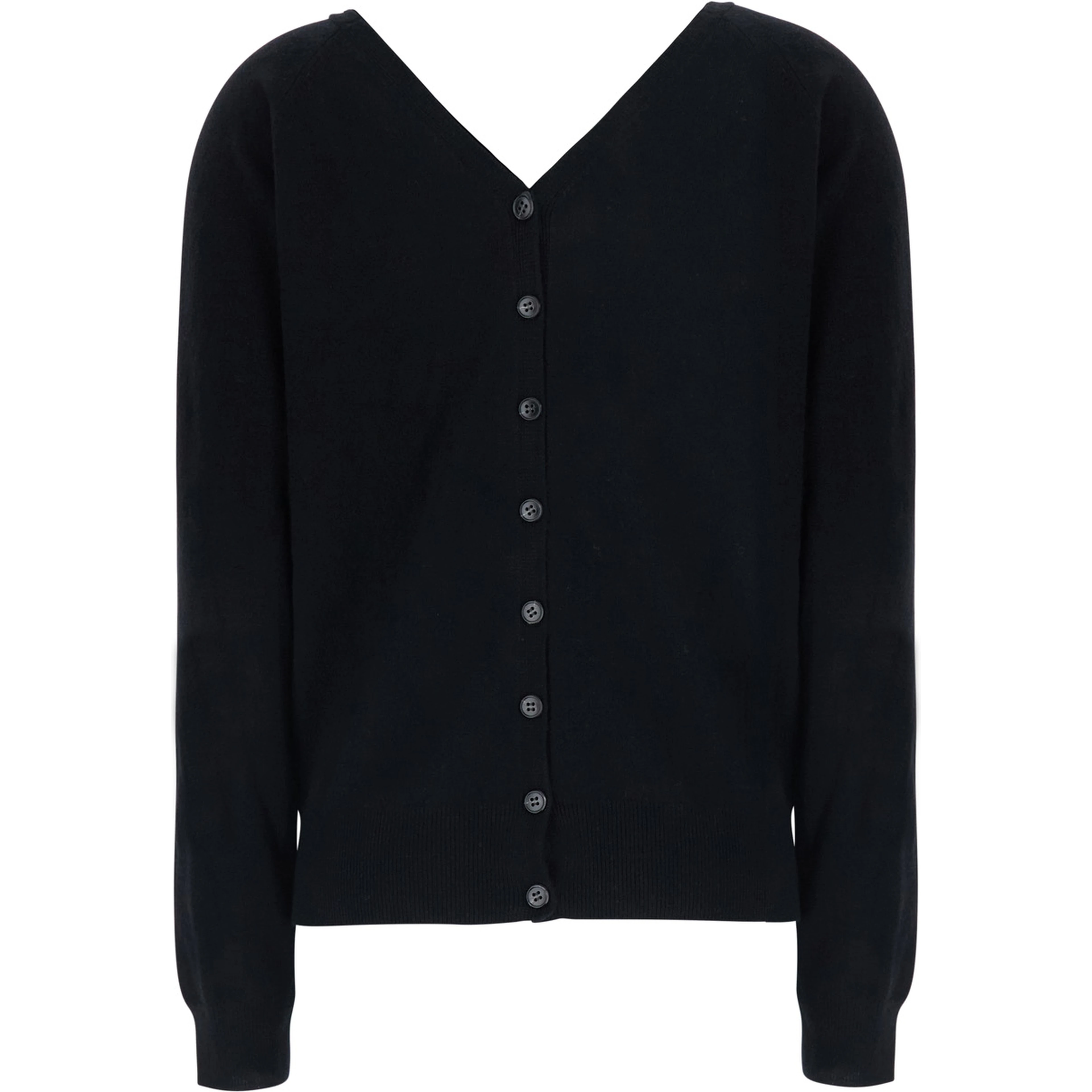 Jiani Black Cardigan with V-neck on front and back in cashmere for women