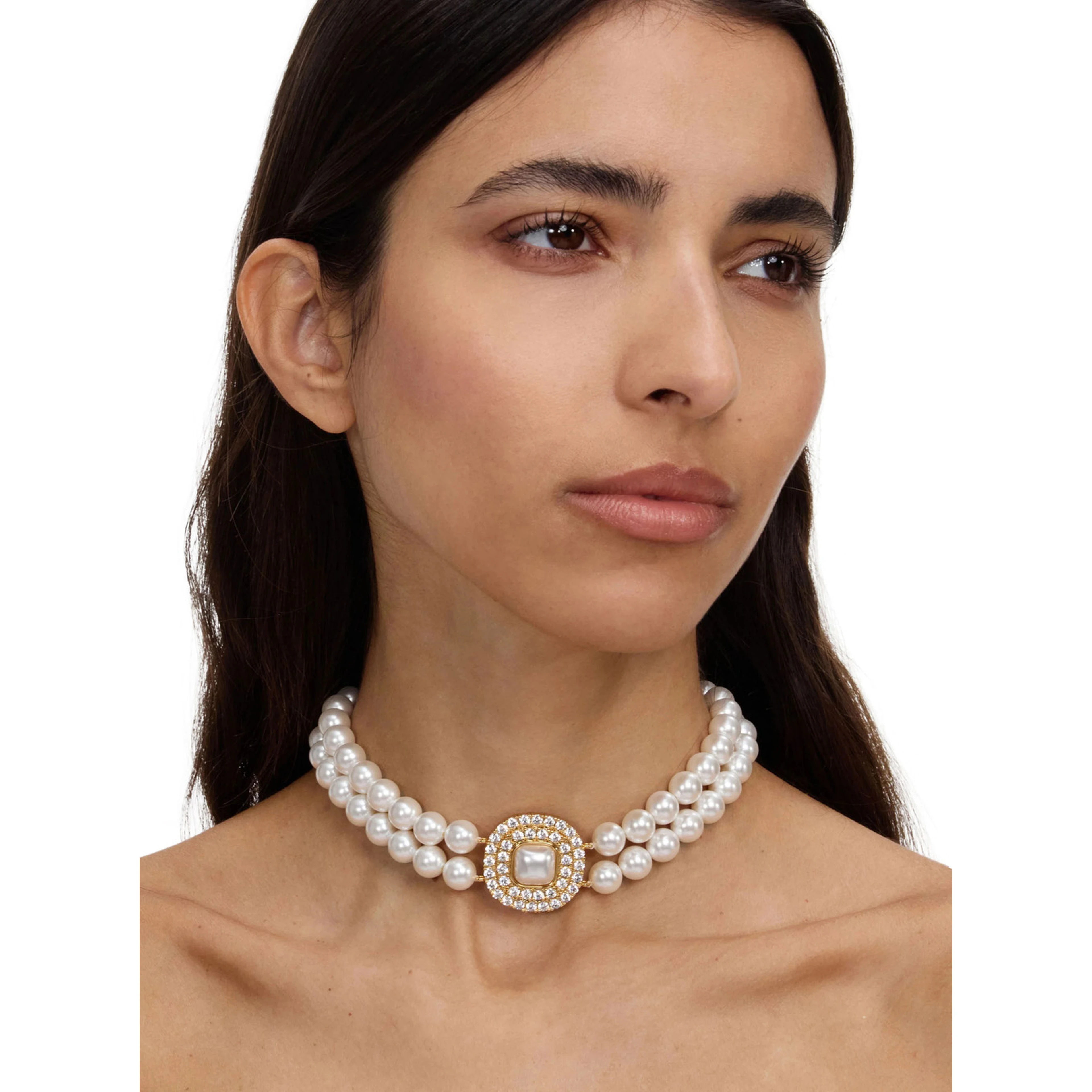 Gold-colored Choker Necklace with Pearls and Lobster Clasp in Metal for Women