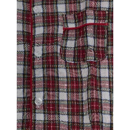 Unisex Off-White Checkered Pajamas with Long Sleeves and Collar, in Cotton, White, Unisex