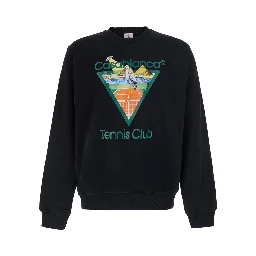 black Crewneck sweatshirt with logo print on the front in cotton for Men
