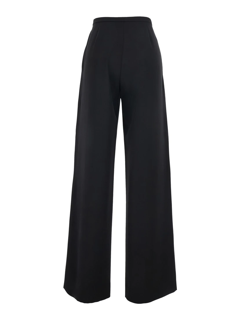 Black Pants with two welt pockets on the back in wool for women