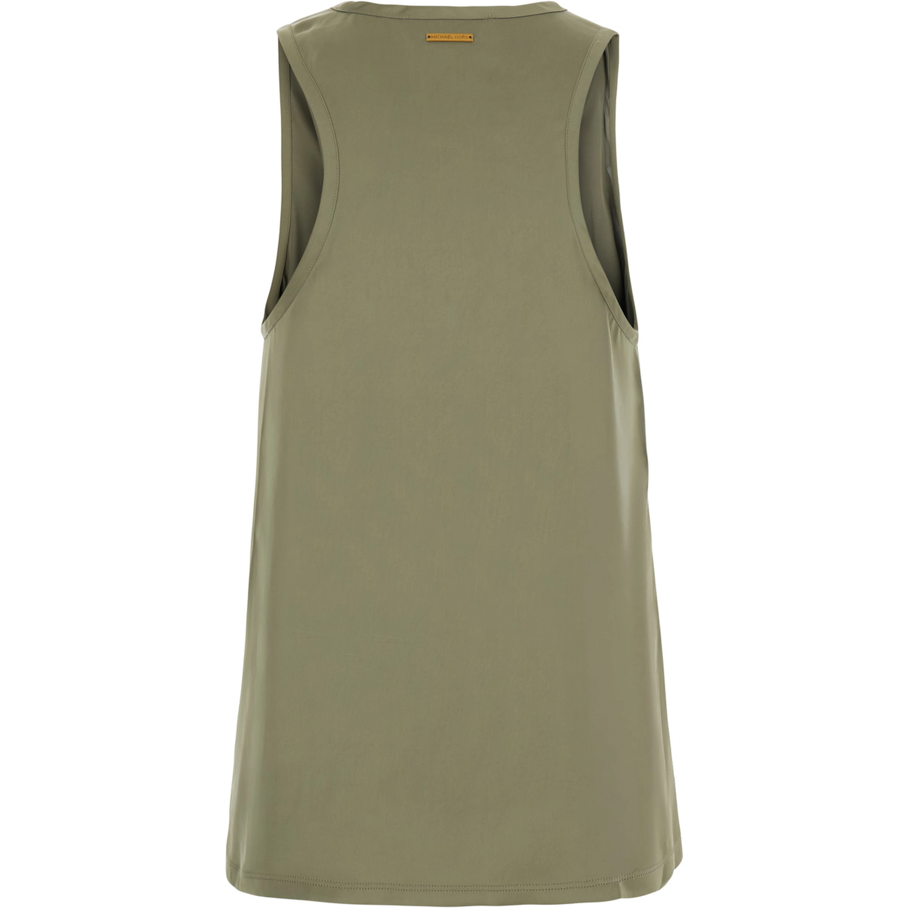 Green Sleeveless Top with Round Neck and Logo Plate on the Back in Tech Fabric for Women