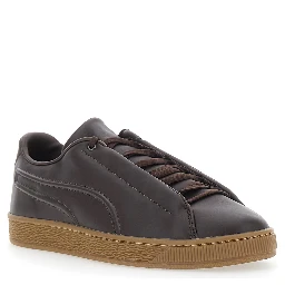 Brown low top sneakers with laces on the front in leather for men