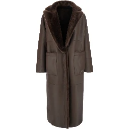 brown Coat with notched collar in fur women