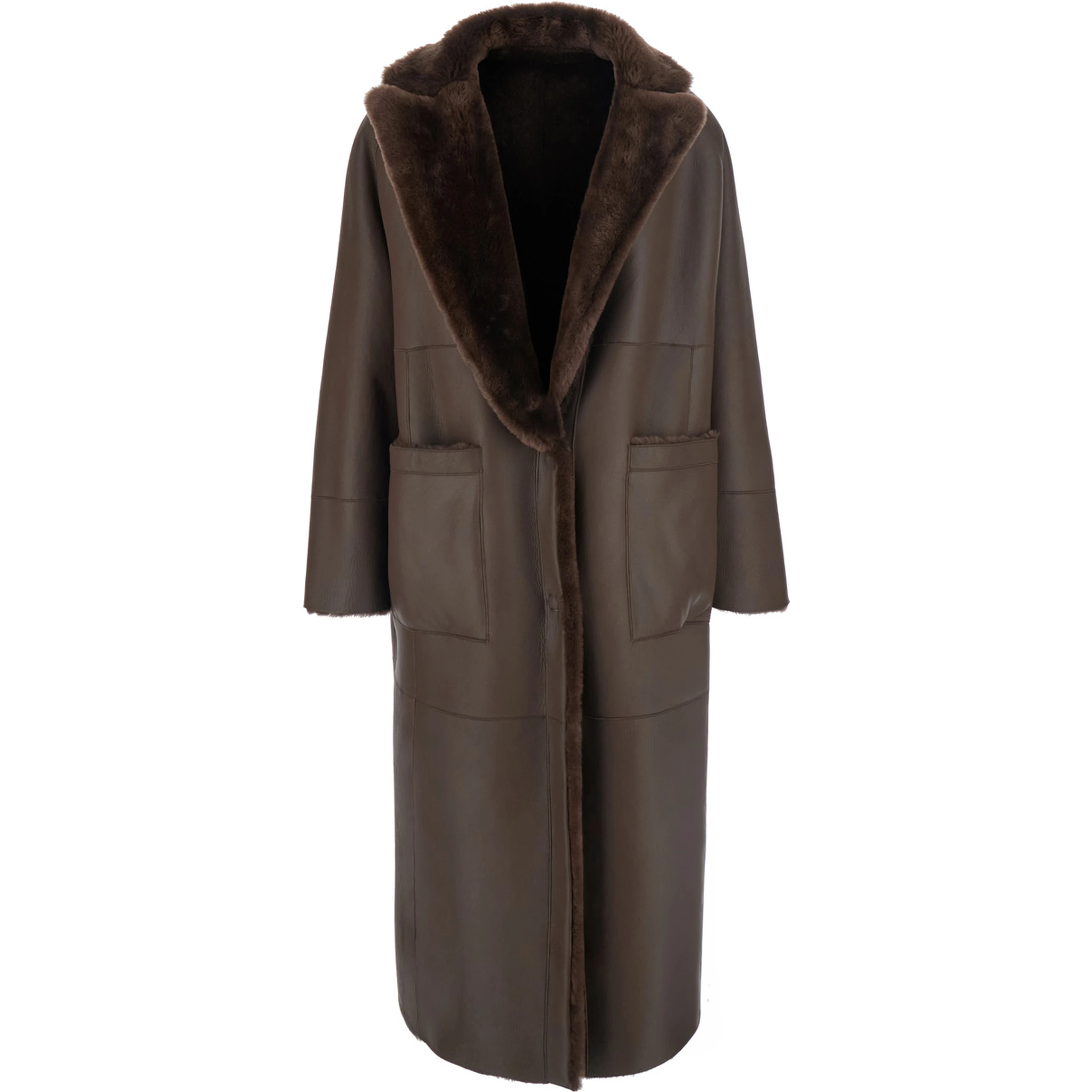 brown Coat with notched collar in fur women