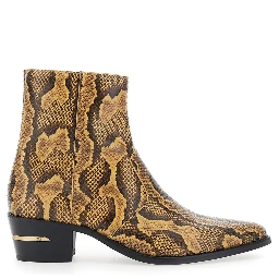 Brown Boots with Python Print and Pointed Design in Leather Men