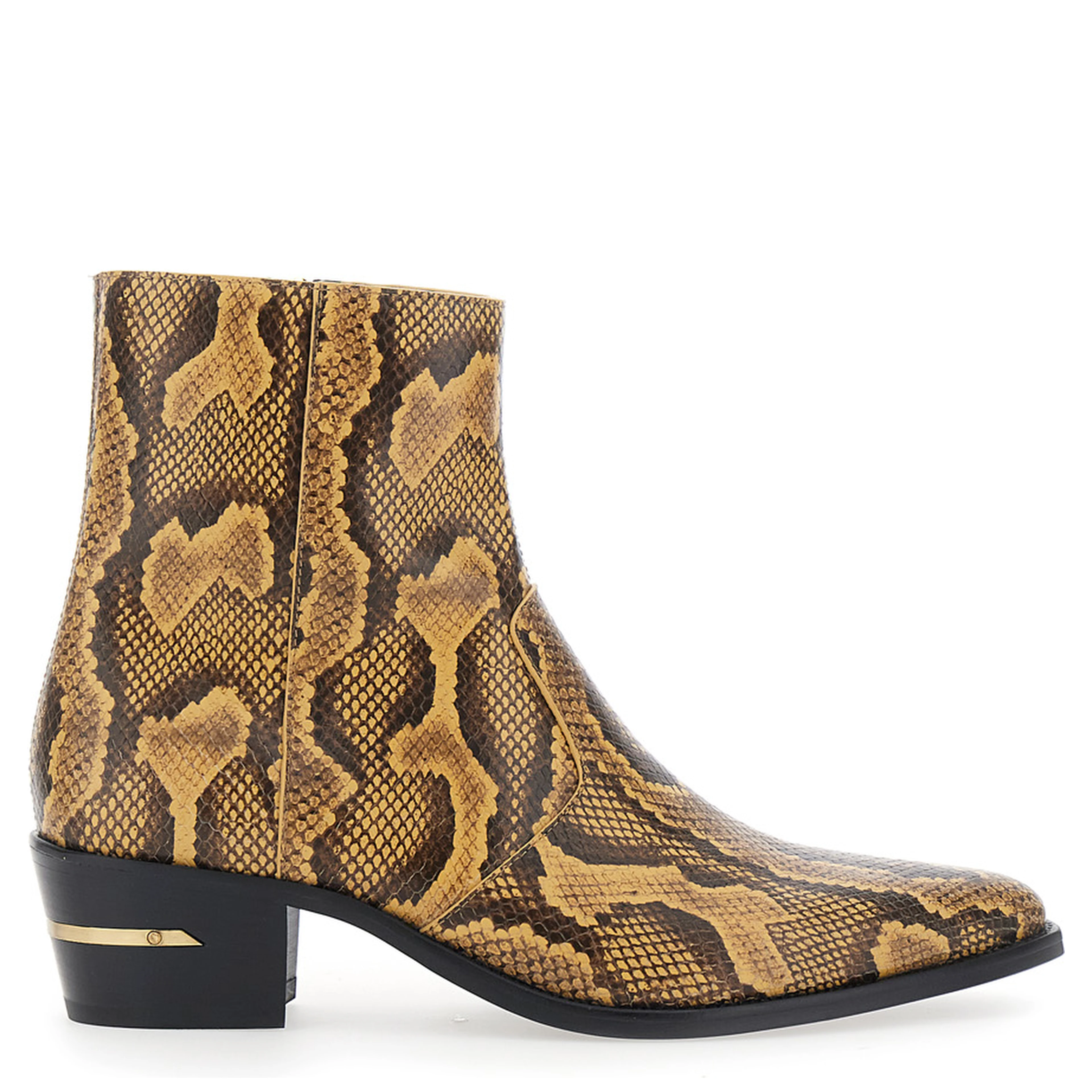 Brown Boots with Python Print and Pointed Design in Leather Men