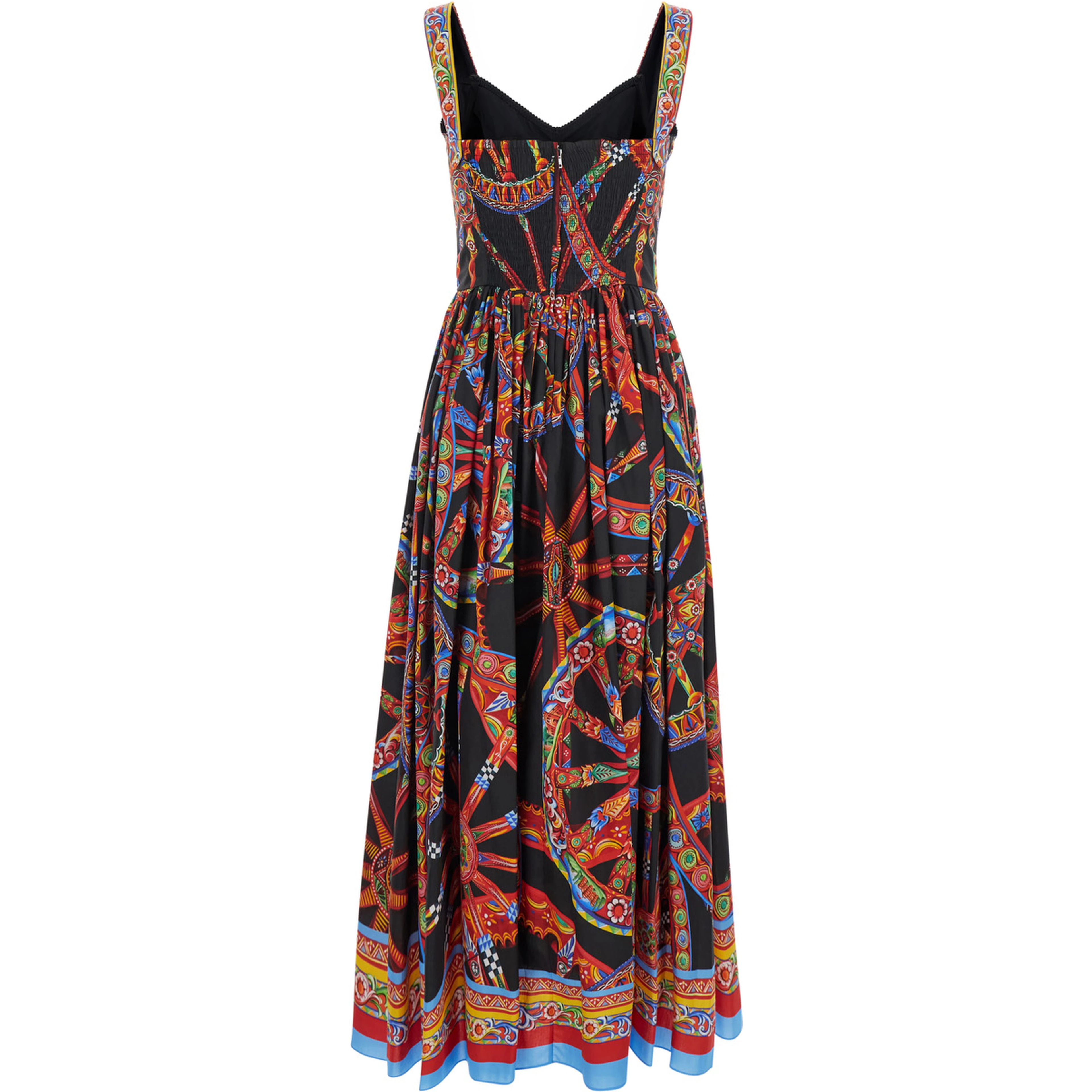 Multicolor Long Dress with Integrated Cup Bodice and All-Over Majolica Print in Cotton for Women