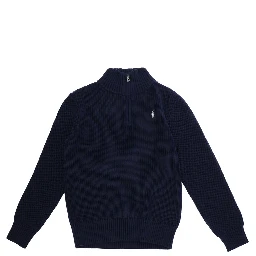 Blue Sweater with high collar and Pony patch in cotton Boy