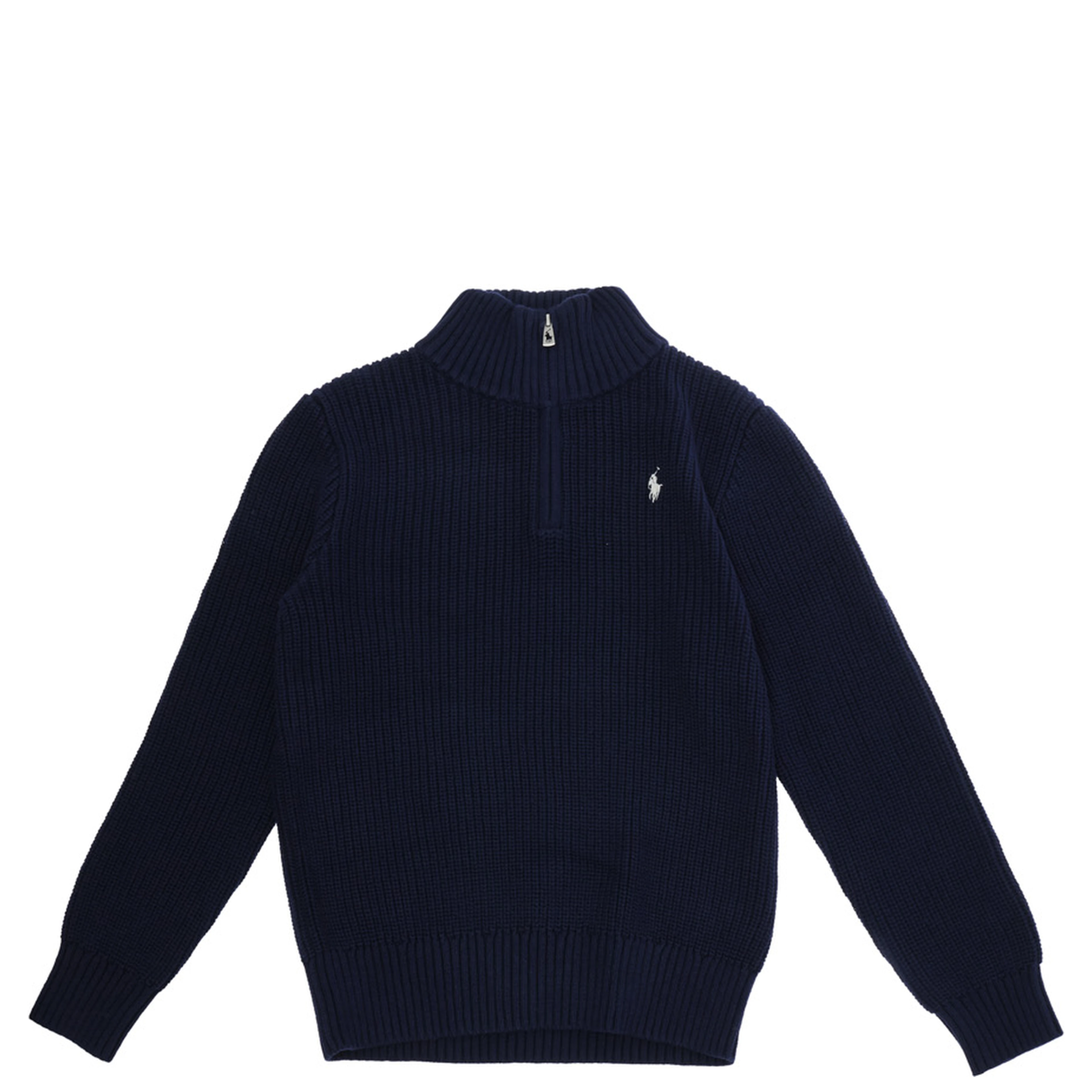 Blue Sweater with high collar and Pony patch in cotton Boy