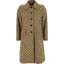 Beige Coat with Pointed  Collar in GG Canvas for Women