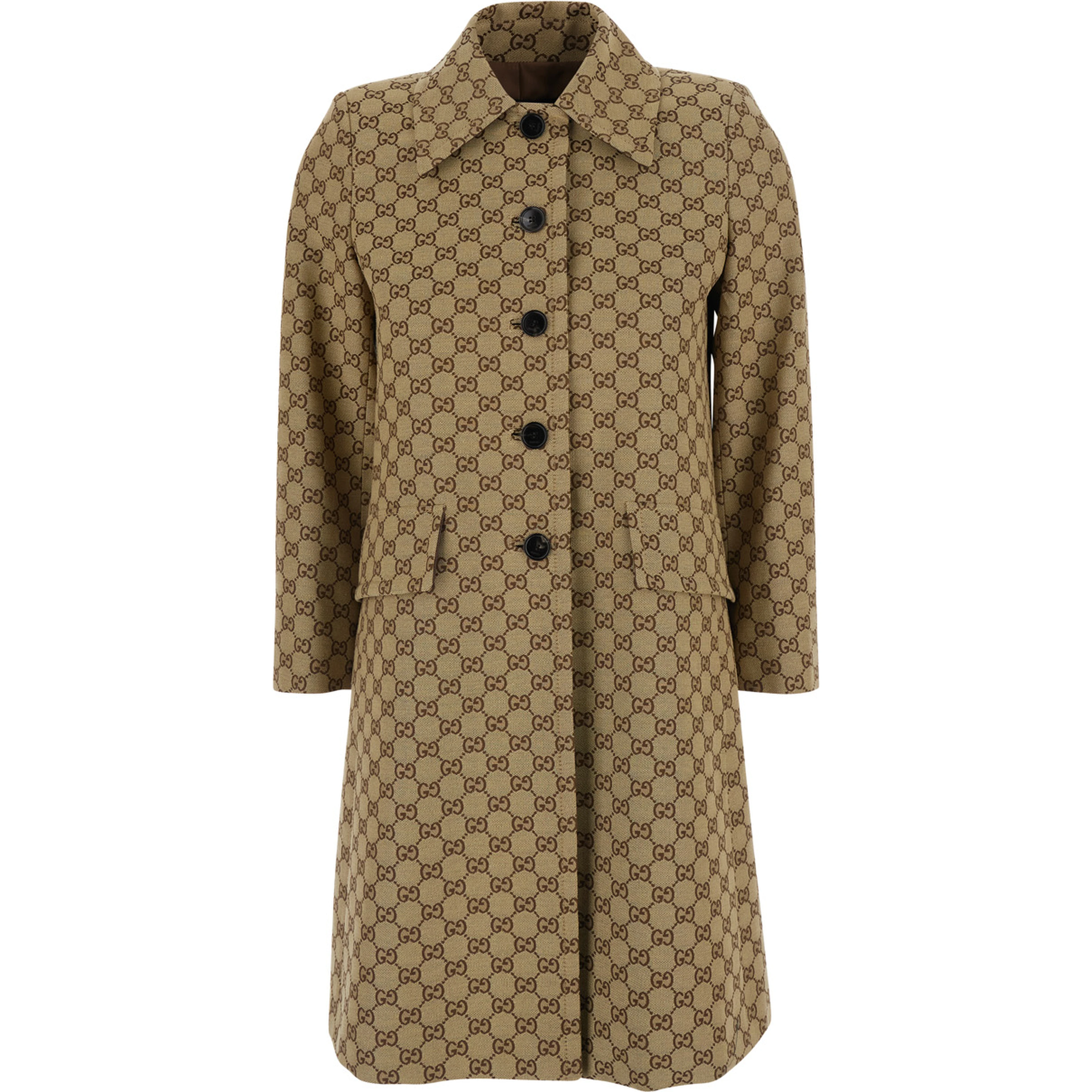 Beige Coat with Pointed  Collar in GG Canvas for Women
