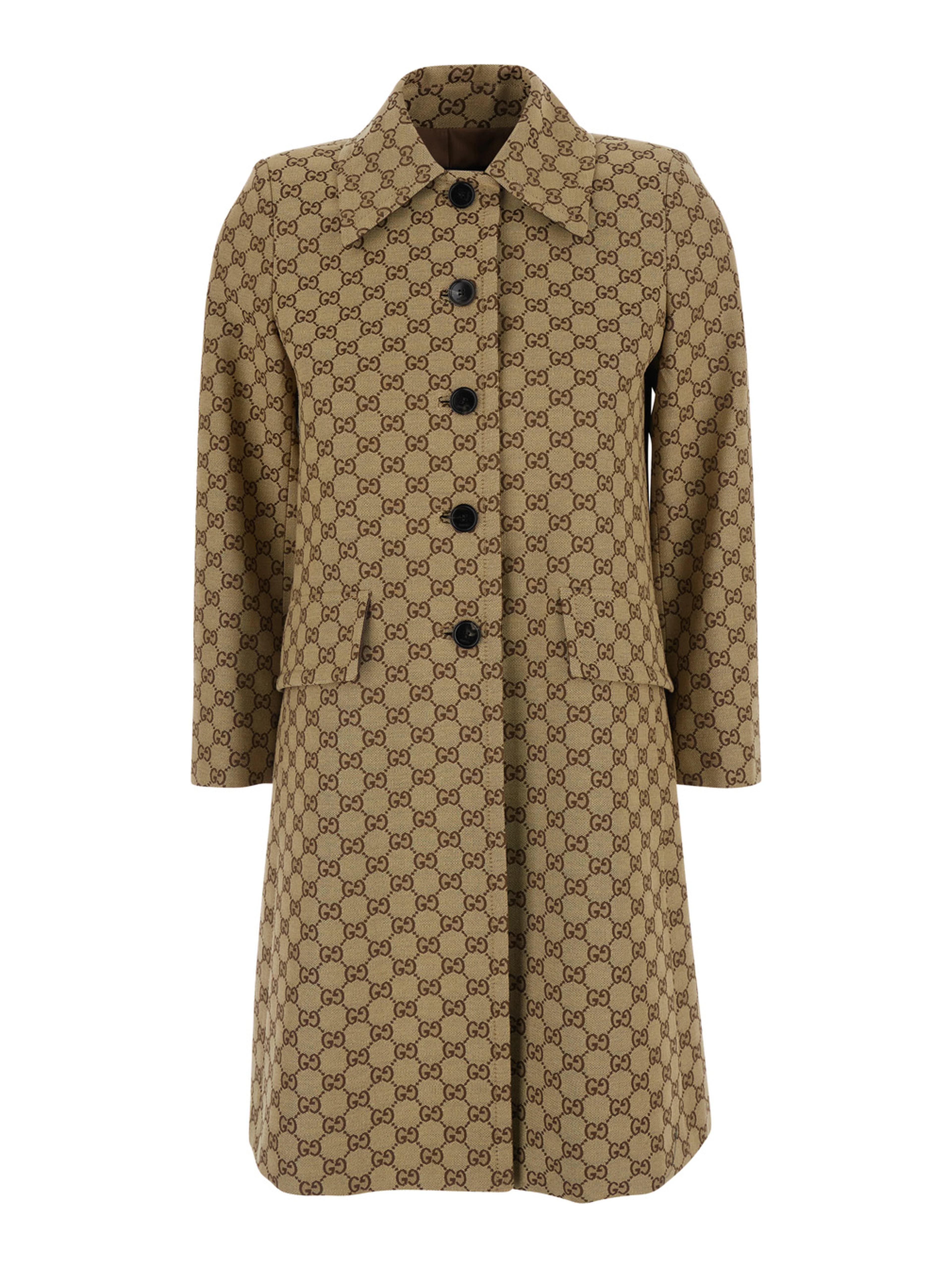 Beige Coat with Pointed  Collar in GG Canvas for Women