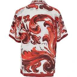 Multicolor Bowling Shirt with Cuban Collar and All-Over Maiolica Print in Silk for Men