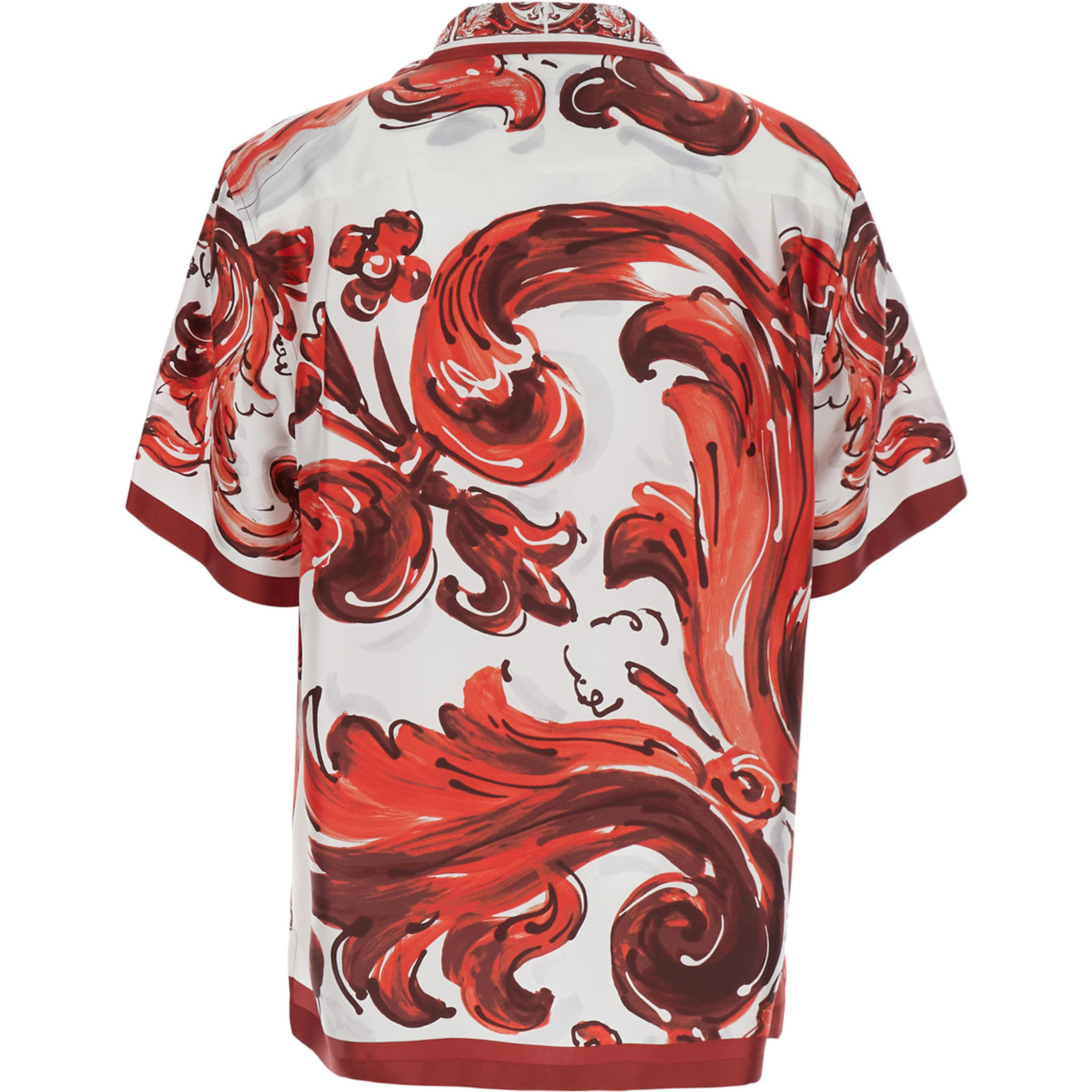 Multicolor Bowling Shirt with Cuban Collar and All-Over Maiolica Print in Silk for Men