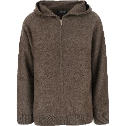 Brown Hooded sweatshirt with front zip closure in wool for women