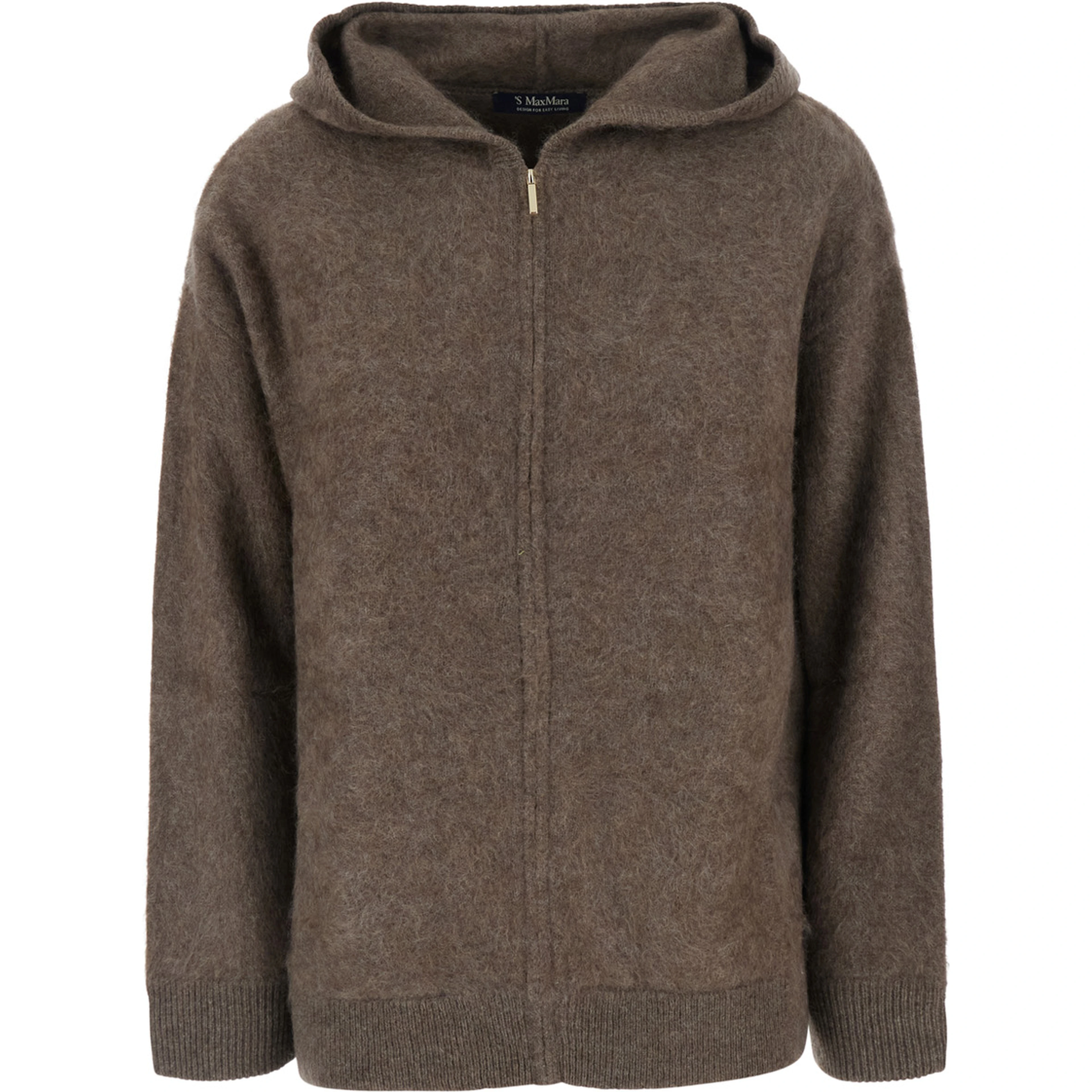 Brown Hooded sweatshirt with front zip closure in wool for women