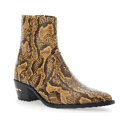 Brown Boots with Python Print and Pointed Design in Leather Men