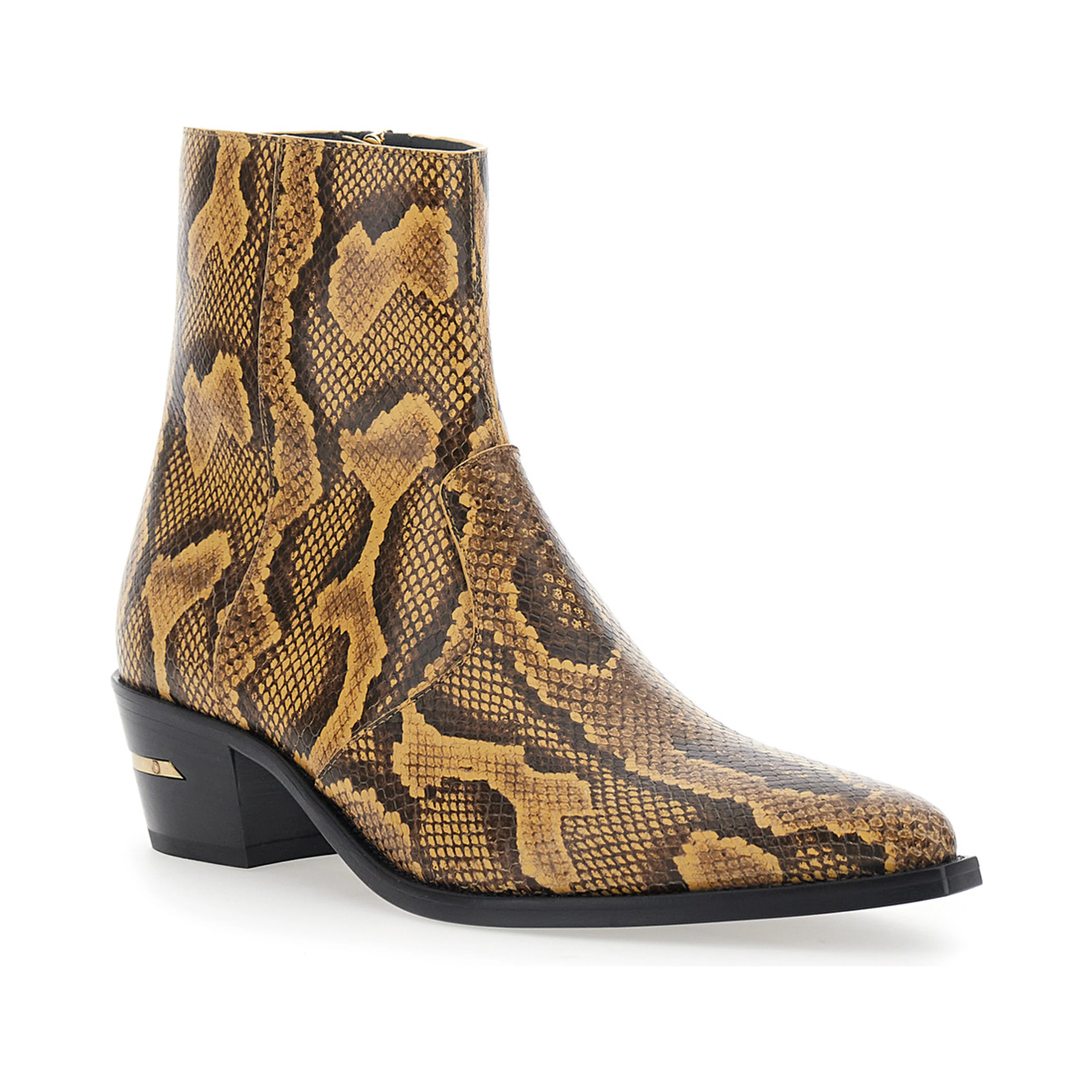 Brown Boots with Python Print and Pointed Design in Leather Men
