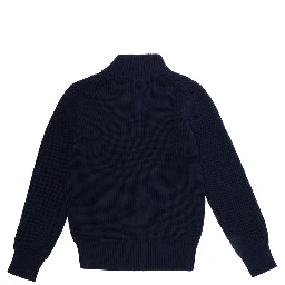 Blue Sweater with high collar and Pony patch in cotton Boy