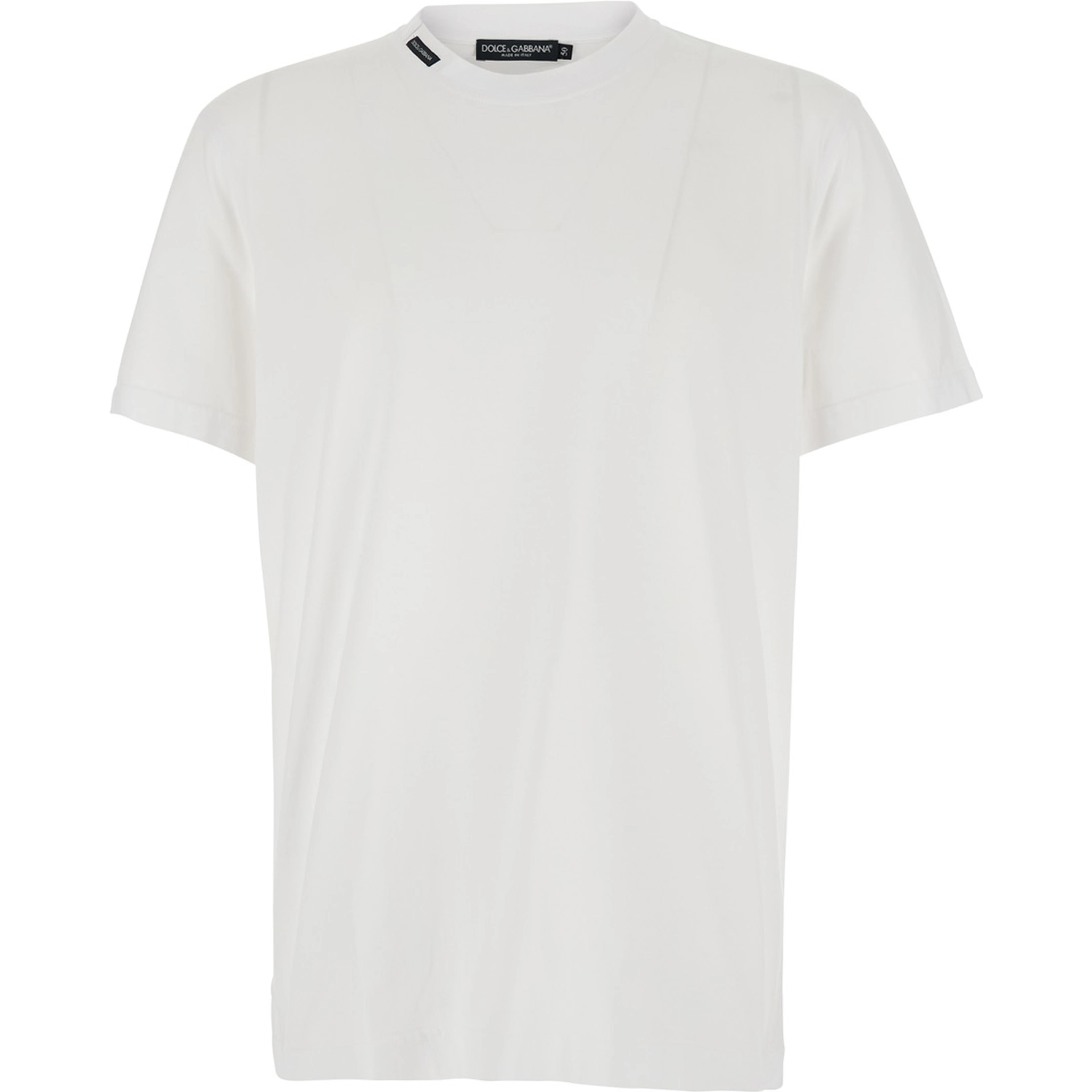White Crew neck T-shirt with logo patch on the neck in cotton for men