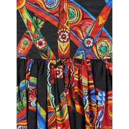 Multicolor Long Dress with Integrated Cup Bodice and All-Over Majolica Print in Cotton for Women