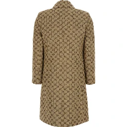 Beige Coat with Pointed  Collar in GG Canvas for Women