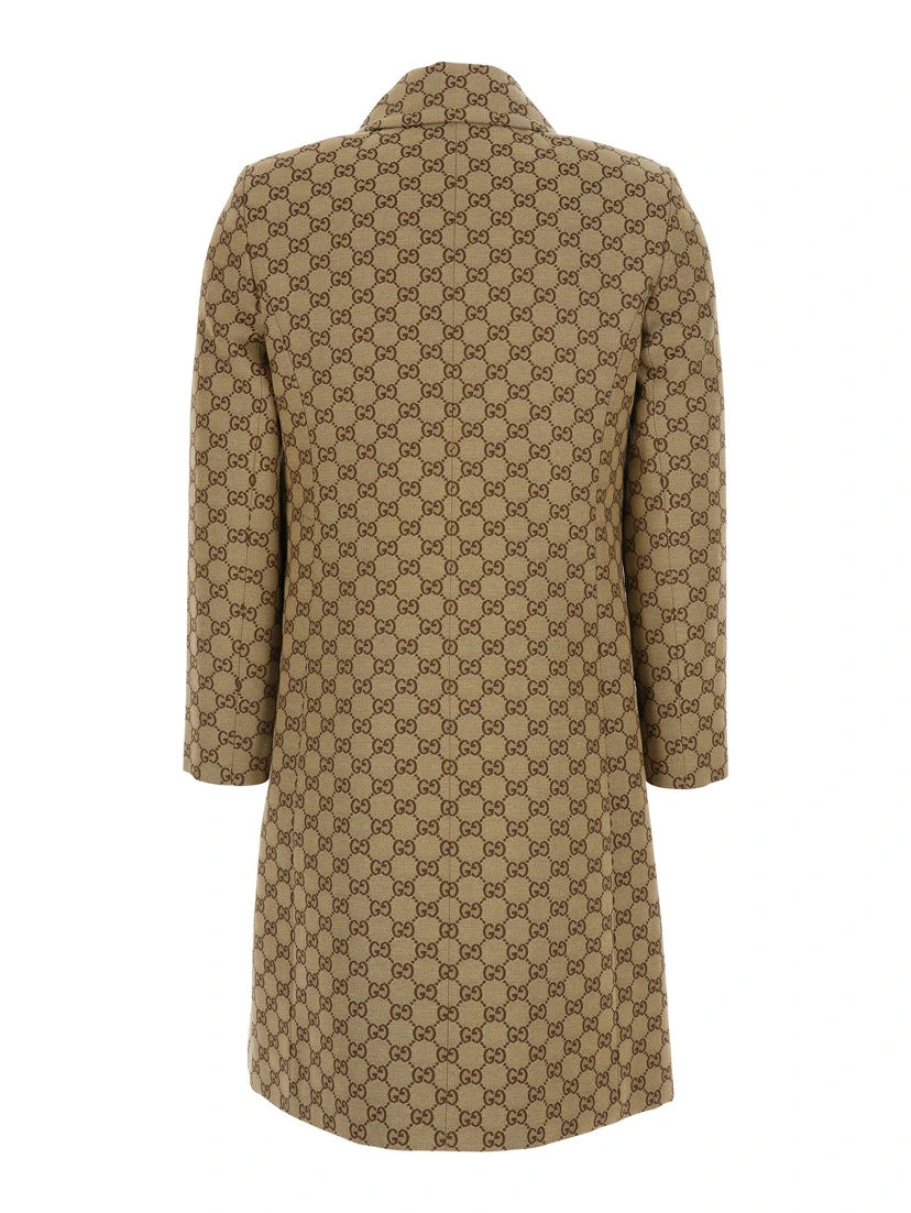 Beige Coat with Pointed Collar in GG Canvas for Women