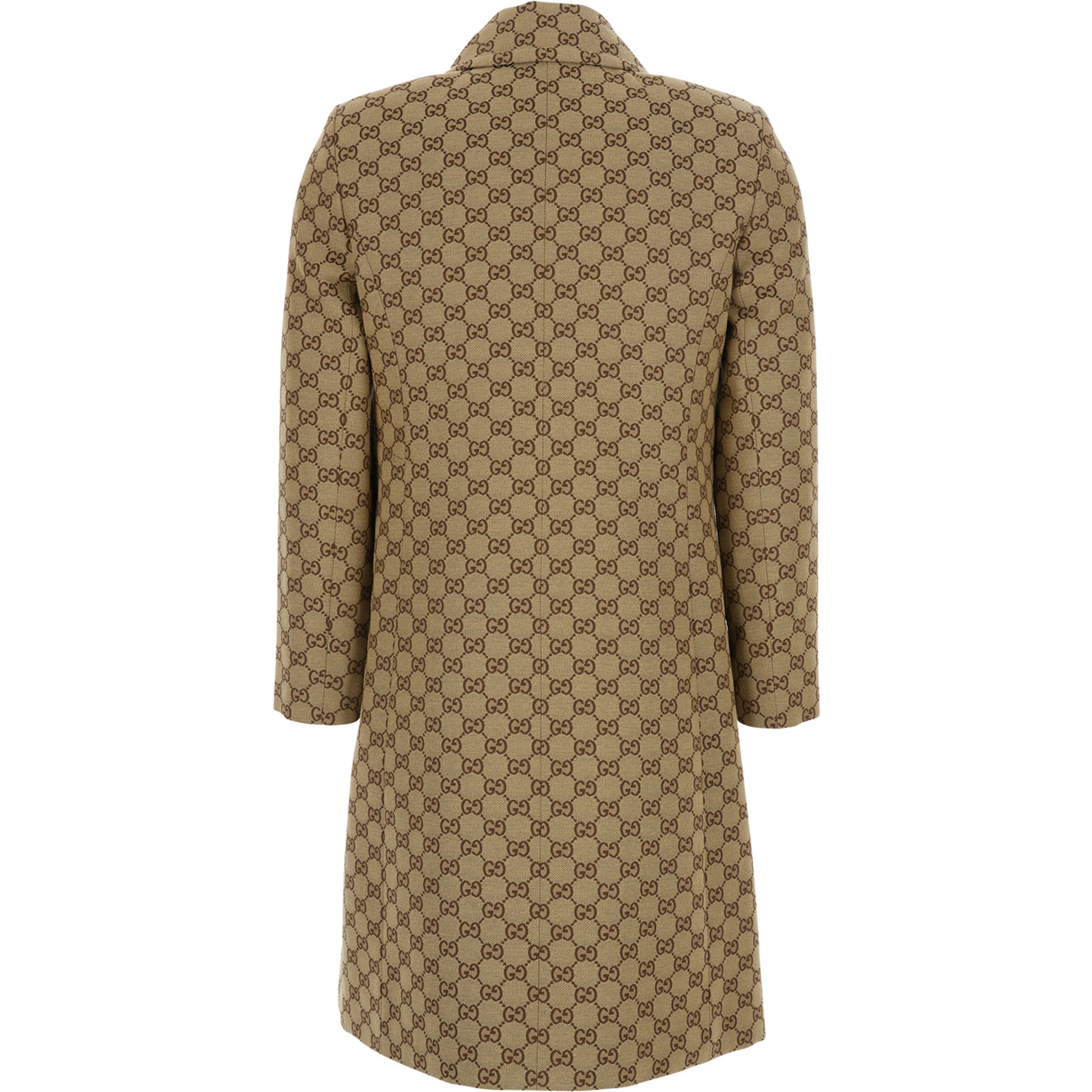 Beige Coat with Pointed  Collar in GG Canvas for Women