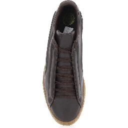 Brown low top sneakers with laces on the front in leather for men