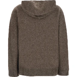 Brown Hooded sweatshirt with front zip closure in wool for women