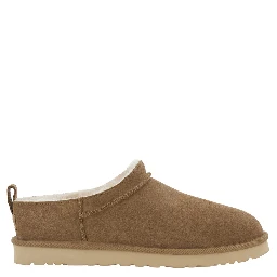 Brown Mule with logo on the side and faux fur lining in suede for men