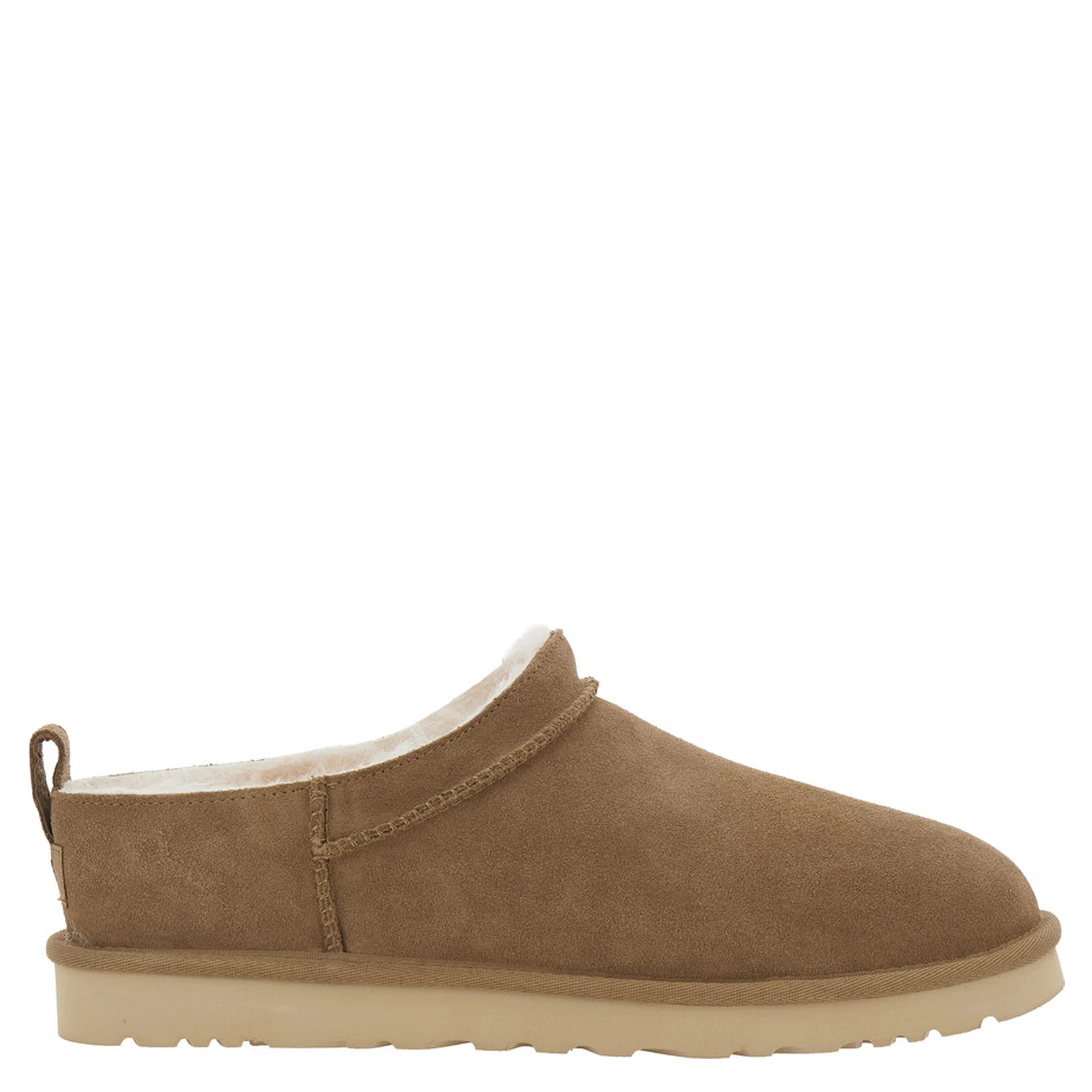 Brown Mule with logo on the side and faux fur lining in suede for men