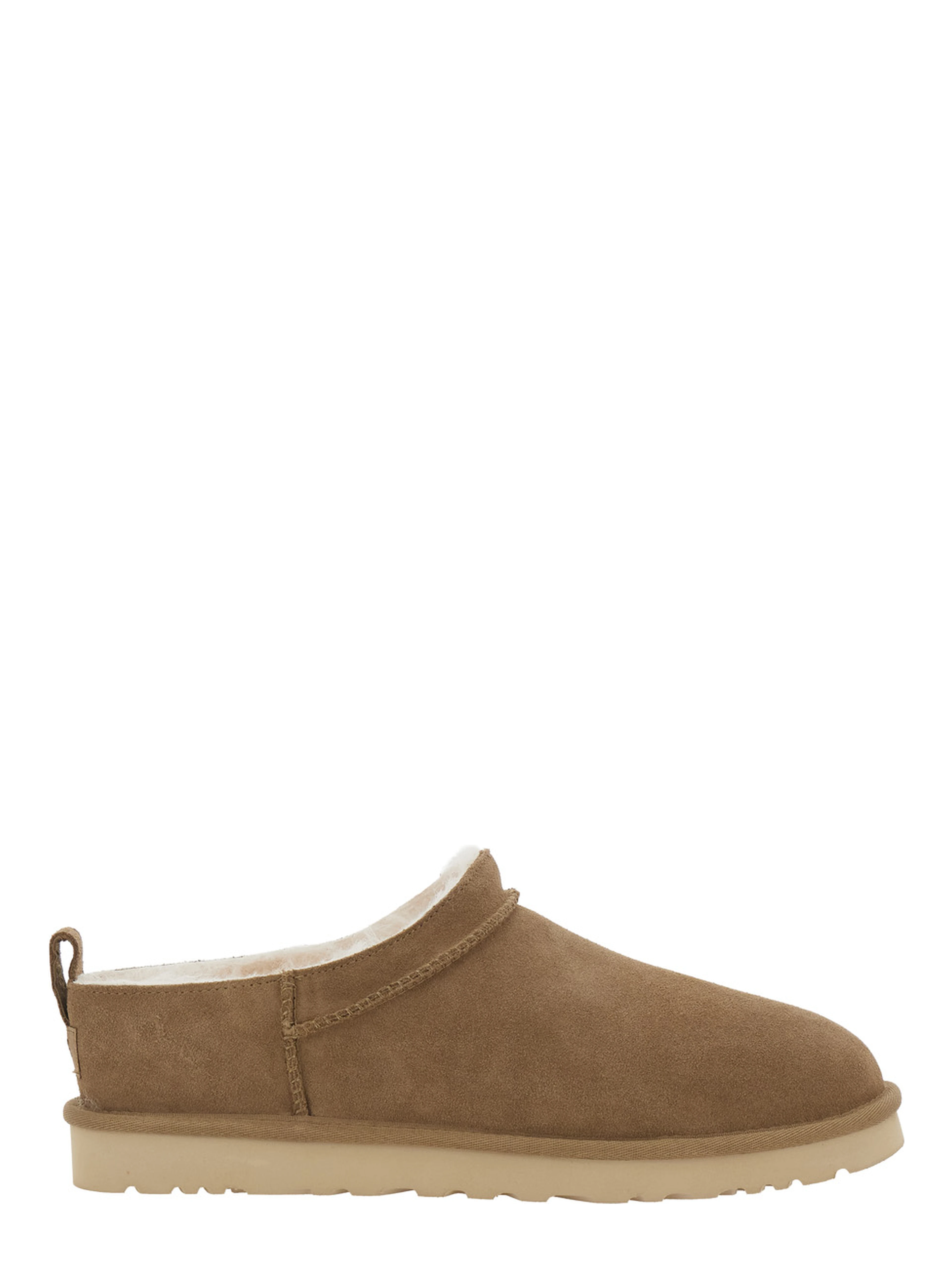 Brown Mule with logo on the side and faux fur lining in suede for men