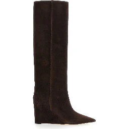 Blake Brown Knee-High Boots with High Wedge Heel in Leather for Women