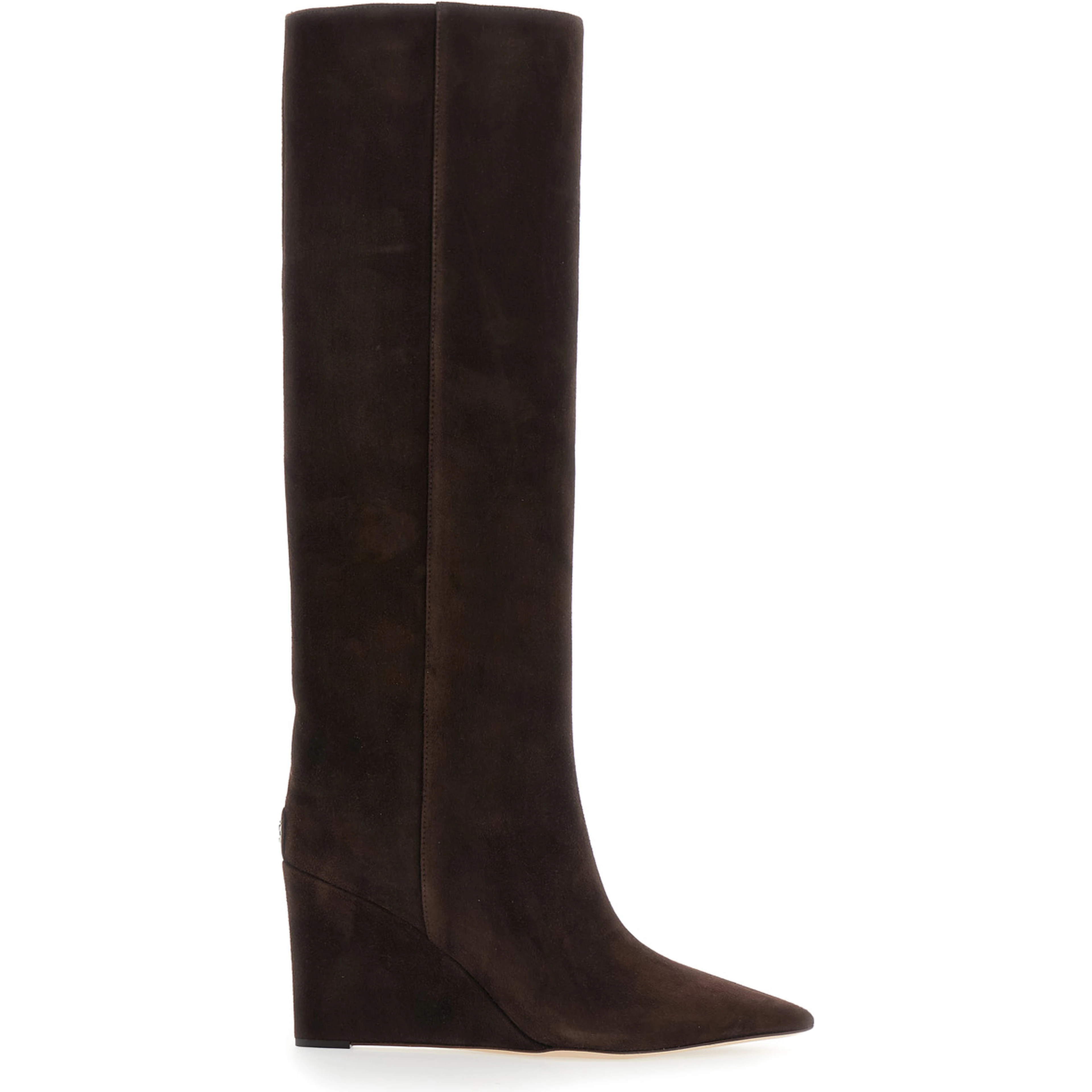 Blake Brown Knee-High Boots with High Wedge Heel in Leather for Women