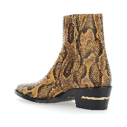 Brown Boots with Python Print and Pointed Design in Leather Men