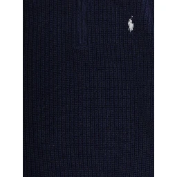 Blue Sweater with high collar and Pony patch in cotton Boy